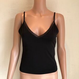 Zara Black V-Neck Cropped Tank-Top Fitted Shirt Women’s Size M Mesh Top Lined